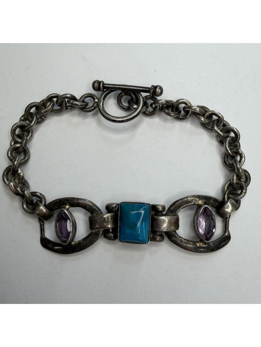 Amethyst Sterling and turquoise stone bracelet vintage